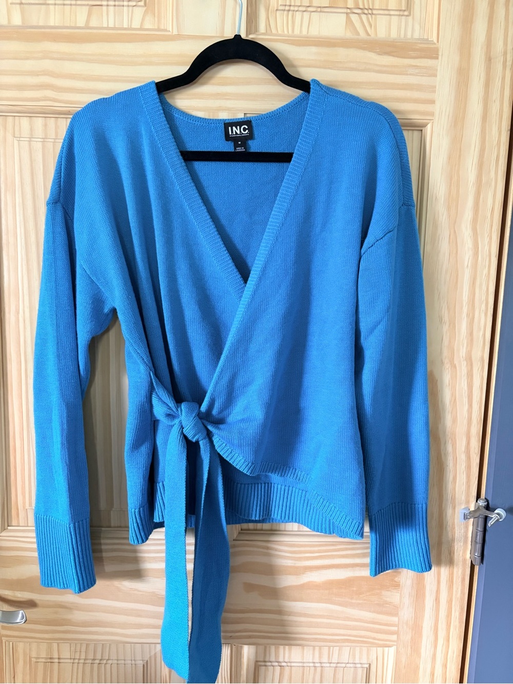 INC International Concepts Turquoise Wrap V-Neck Sweater with Tie